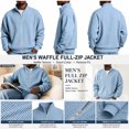 thumbnail image 3 of Full Zipper Jackets for Men Waffle Knit Zip Mock Neck Sweatshirt No Hood Casual Loose Fit Solid Color Long Sleeve Lightweight Fall Jackets, L, 3 of 10