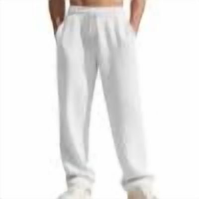 Baggy Wide Leg Casual Pants for Men Elastic Waist Drawstring Straight Leg Solid Color Pants with Pockets (XL, White)