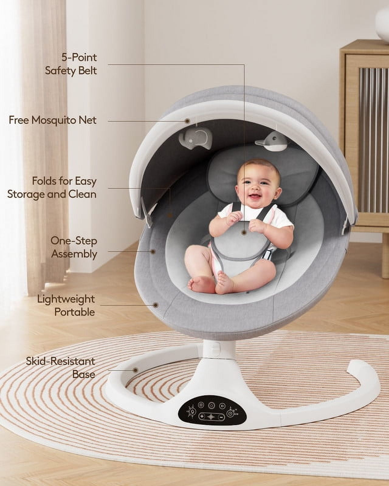 Babyomi Baby Swing, Modern Infant Swing with 5 Swing Speeds