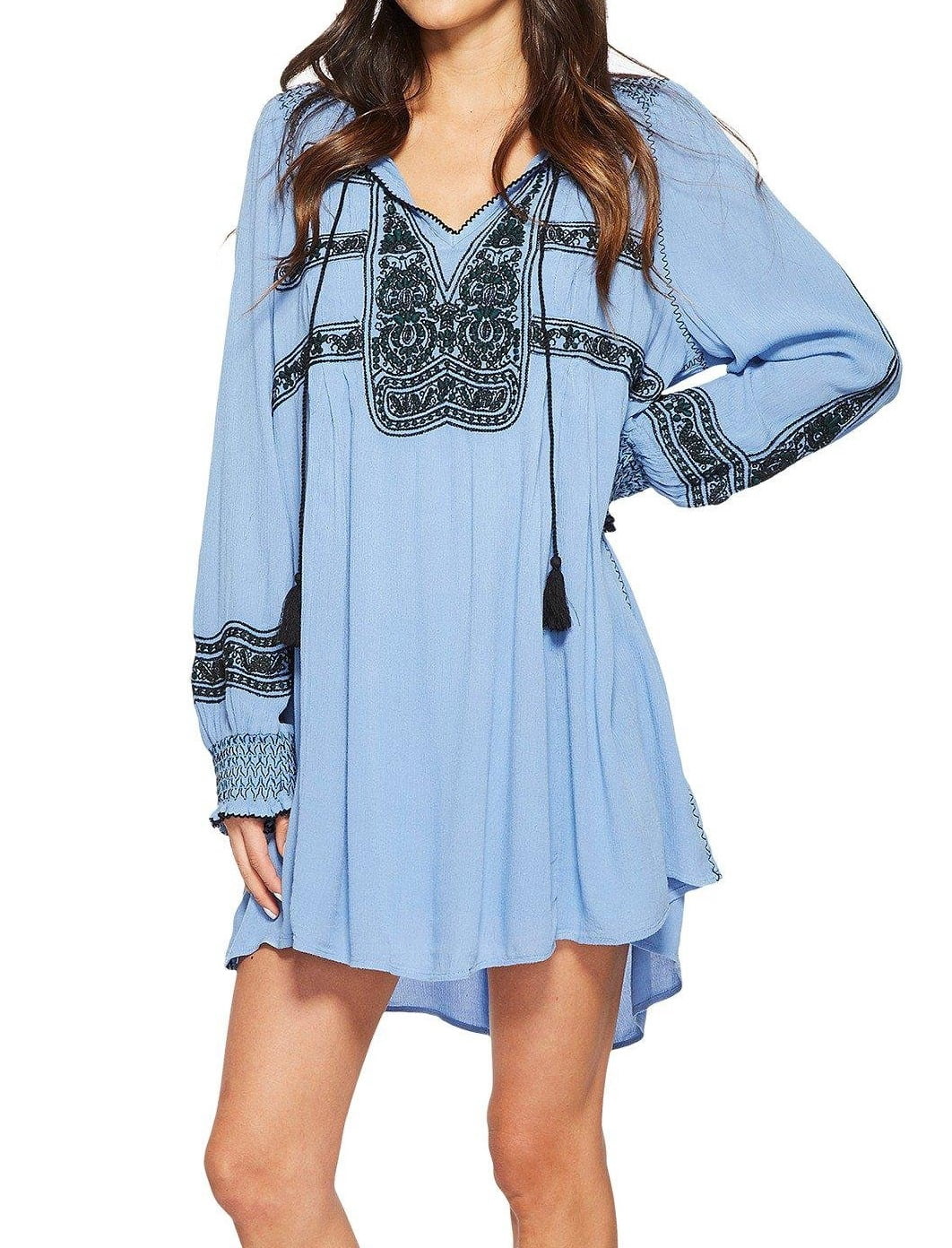 FREE PEOPLE Womens Blue Embroidered 
