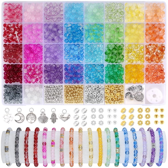 Cuentas de Vidrio para Pulseras Funtopia 6 mm 1396 piezas con Kit 34 Colores