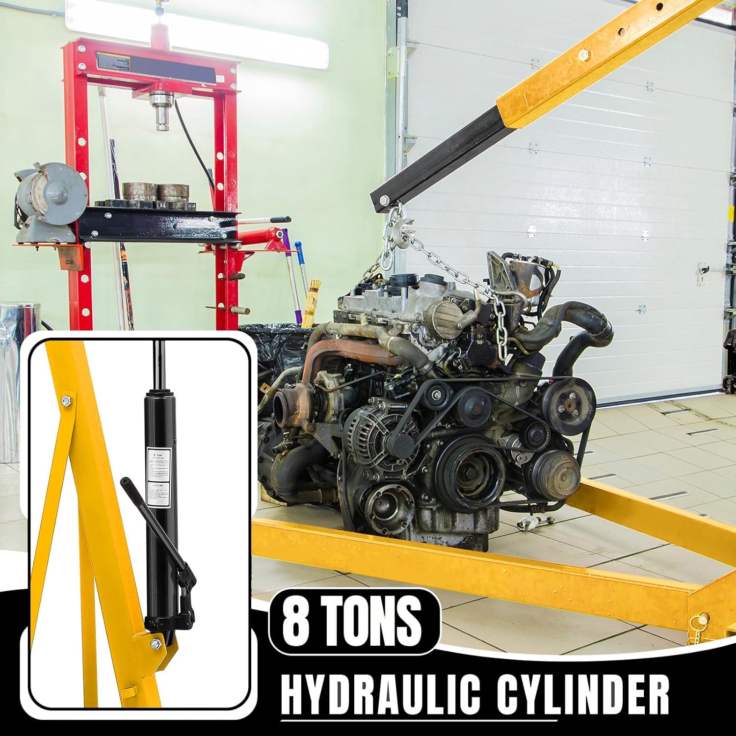 Lumiparty 2T Engine Hoist, Heavy Duty Cherry Picker Shop Crane 4000LB Folding Hydraulic Engine Lift w/ 6 Casters for Garage Workshop Warehouse, Yellow