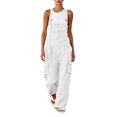 thumbnail image 2 of WULMLEO Women Long Casual Loose Cargo Bib Pants Overalls Baggy Rompers Outdoor Hiking Wide Leg Jumpsuits with Pockets White M, 2 of 5