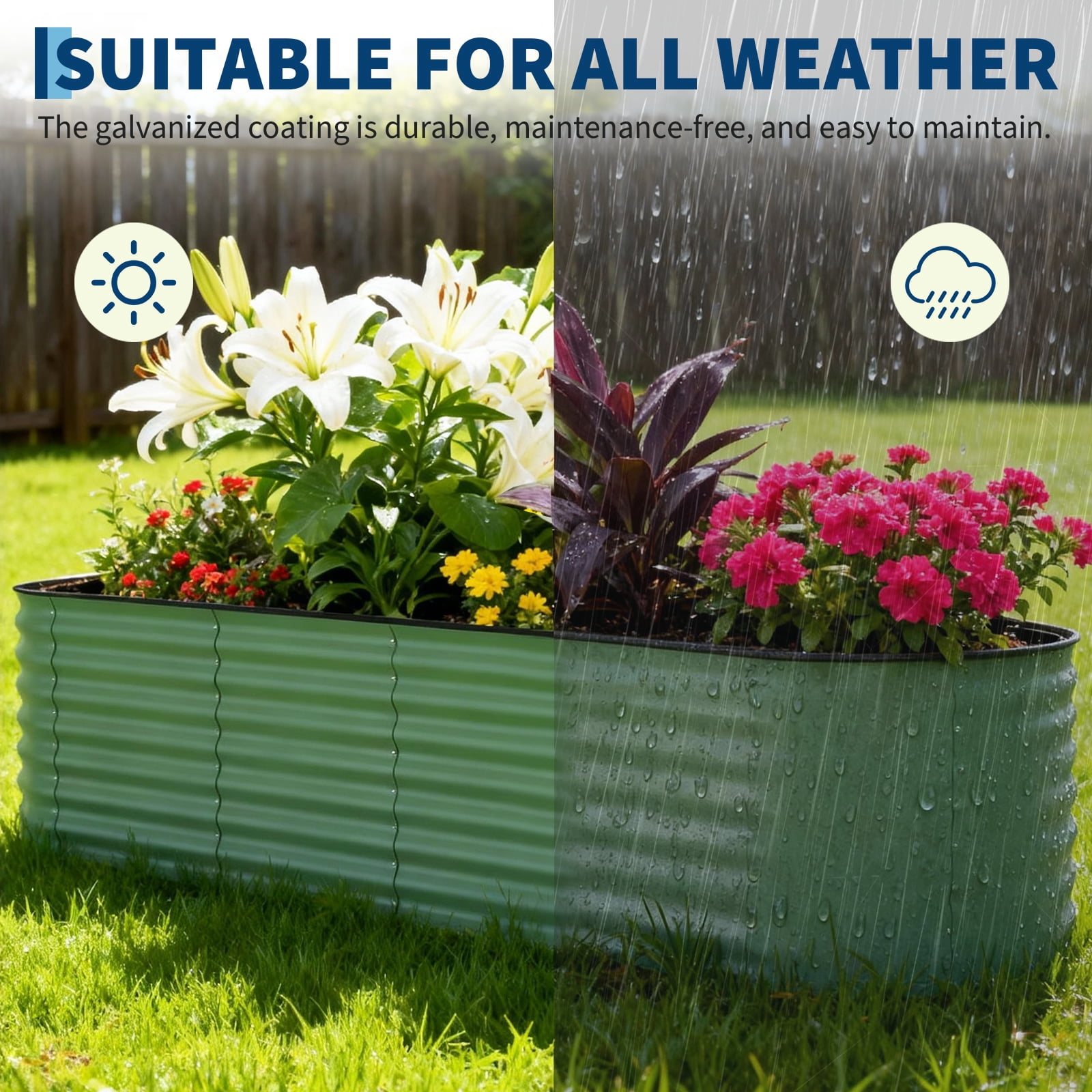 Garvee 8x2x2ft Galvanized Raised Garden Beds Kit, Outdoor Metal Gardening Planter Box, Green