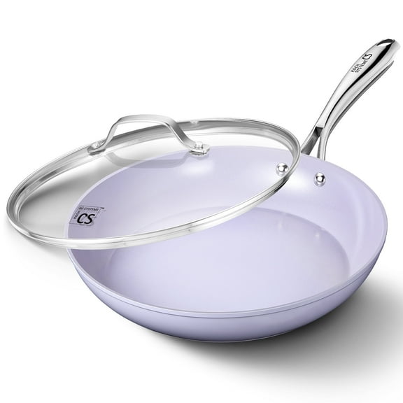 Koch Systeme CS 10 inch Ceramic Nonstick Frying Pan with Glass Lid, Healthy Nonstick Skillet, Suitable for All Stoves, Oven Safe, Gradient Purple