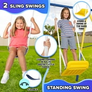 Sportspower Super 10 Metal Swing Set with Saucer Swing, Standing Swing, Teeter-Totter, on Slide & Bonus Anchor Kit, Great for Kids 3-8