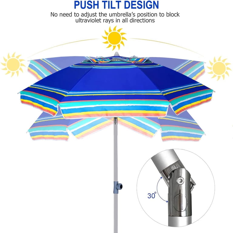 Ammsun 7 Ft Heavy Duty Beach Umbrella, Blue Stripes photo 3