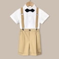 thumbnail image 2 of Tenue d'Été pour Petit Garçon Style Britannique Chemise à Manches Courtes Bretelles Shorts Nœud Papillon Ensemble de Jeu de Rôle Performance 4 Pcs Taille 6-7T, 2 of 5
