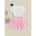 thumbnail image 4 of Musuos Little Girls Summer Skirt Outfits 1-6 Years Letter Embroidery Short Sleeve Round Neck T-shirt with Tulle Mini A-Line Skirt Set, 4 of 8