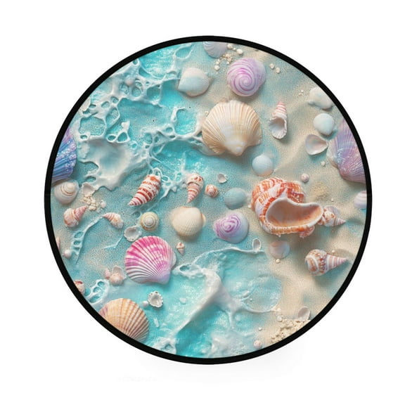BZSMCE Round Decorative Floor Mat Seashells Beach Pattern 36.2IN