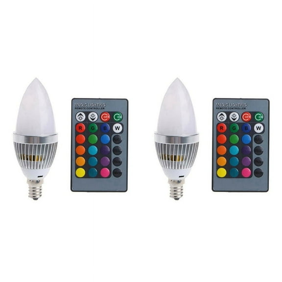 2X 3W Smart E14 RGB LED Colorful Change Color Bulb with 24 Candle Remote Control Button Milky Lampshade