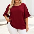 thumbnail image 2 of MAFYTYTPR Women's Plus Size Crinkle Textured Blouse with Ruffle Cuffs Round Neck 3/4 Sleeve Solid Color Spring Summer Casual Tops XL-5XL, 2 of 8