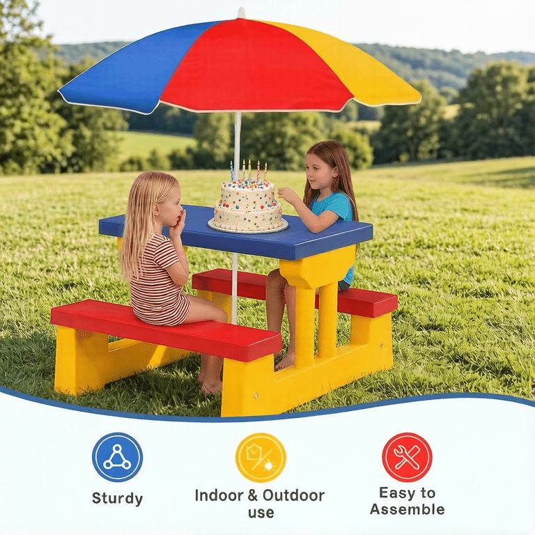 childrens patio umbrella Kids Picnic Table with Stools and Foldable Adjustable for Bac – Babyjoy Grows with child. AMMSUN 5ft Kid Umbrella, Orange