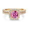 thumbnail image 2 of Gem Stone King 18K Yellow Gold Plated Silver Ring Pink and White Moissanite (1.52 Cttw), 2 of 6