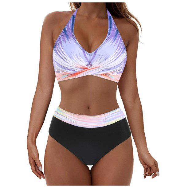 MKLEKYY Trajes De Baño Mujer Dos Piezas Women Sexy Cute Split Bikini Swimsuit High Waisted Bikini Sexy Push Up Two Piece Beach Swimming Swimsuits 925