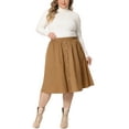 thumbnail image 2 of Agnes Orinda Plus Size Corduroy Midi Skirts for Women Elastic High Waist Button Front A-Line Skirt with Pockets 3X Brown, 2 of 6
