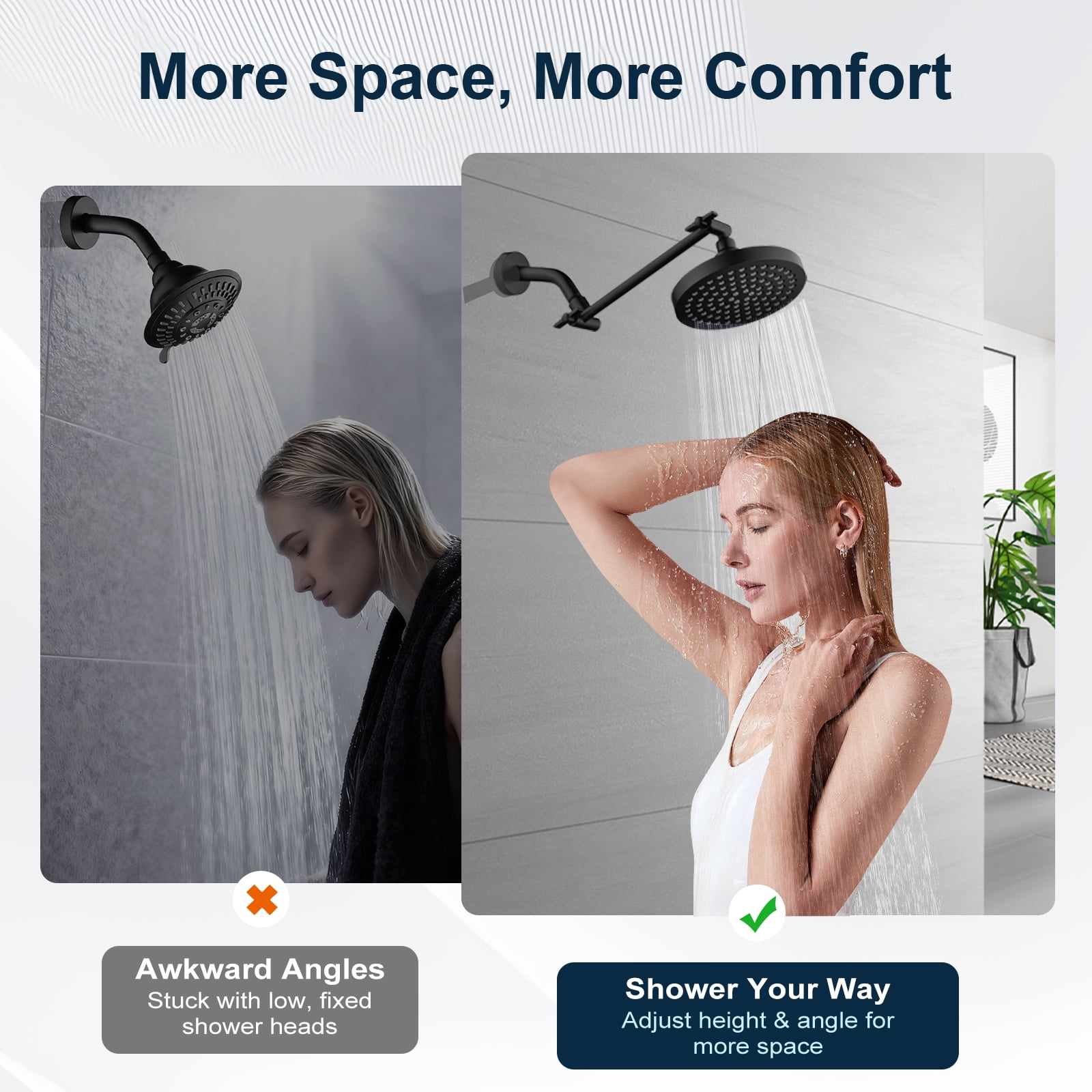 Bright Showers Brass Shower Arm Extender for Rain & Handheld Shower Head, 5” Universal Shower Head Extension Arm, Height & Angle Adjustable, Chrome