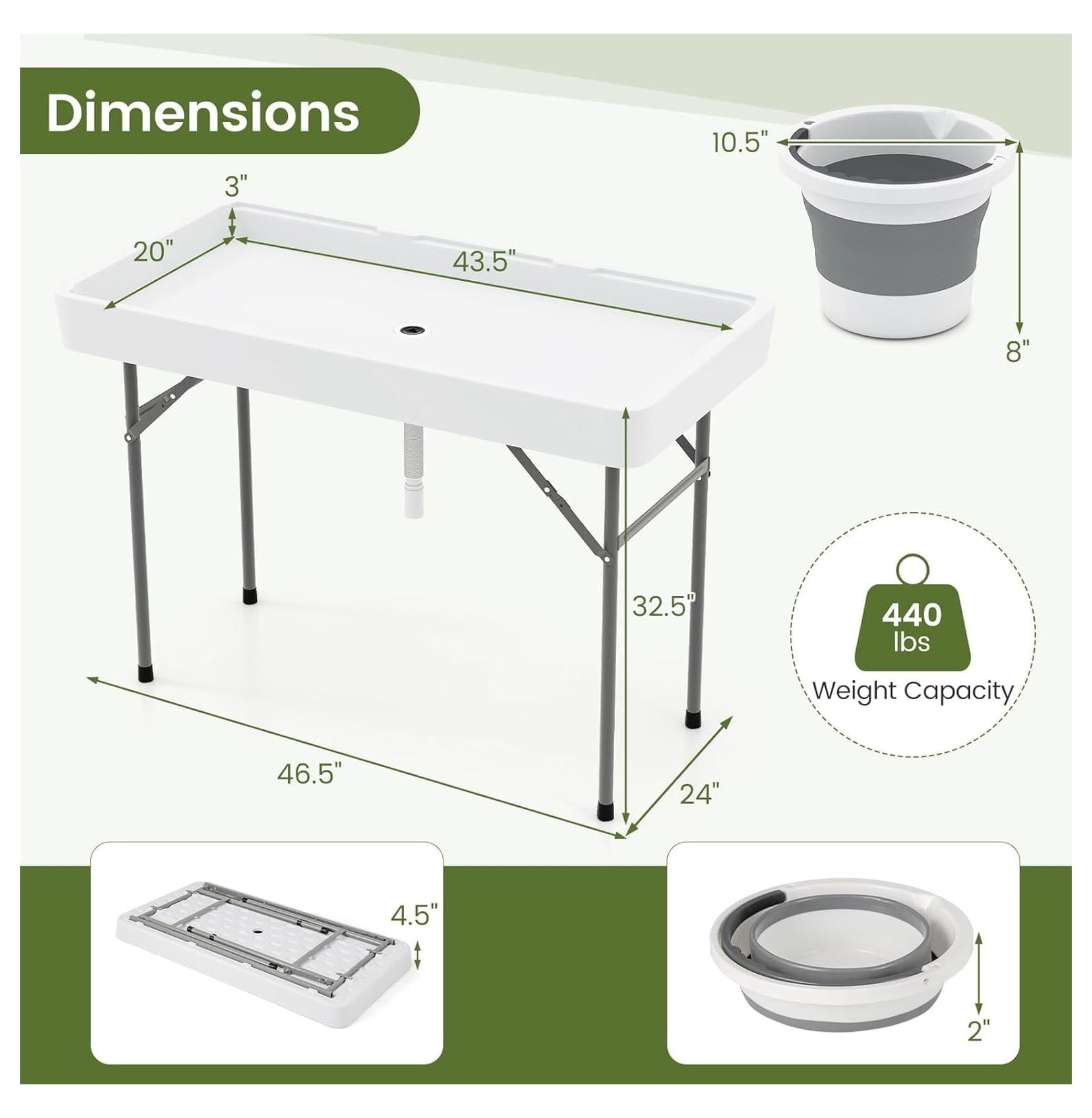 Folding Ice Cooler Table, 4 FT Portable Ice Table with Drain, Matching Skirt & Foldable Bucket, Buffet Beverage Server for Party, Picnic, Camping