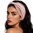 thumbnail image 3 of Womens Vintage Lace Headband - Wide Elastic Boho Turban with Bow Knot & Floral Hollow - Stretchy Non-Slip Scarf for Daily Wear Pink, 3 of 4