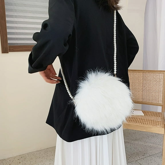 Raindrops Women's White Plush Shoulder Bag Pouch for Daily Shopping, Leisure, and Casual Use