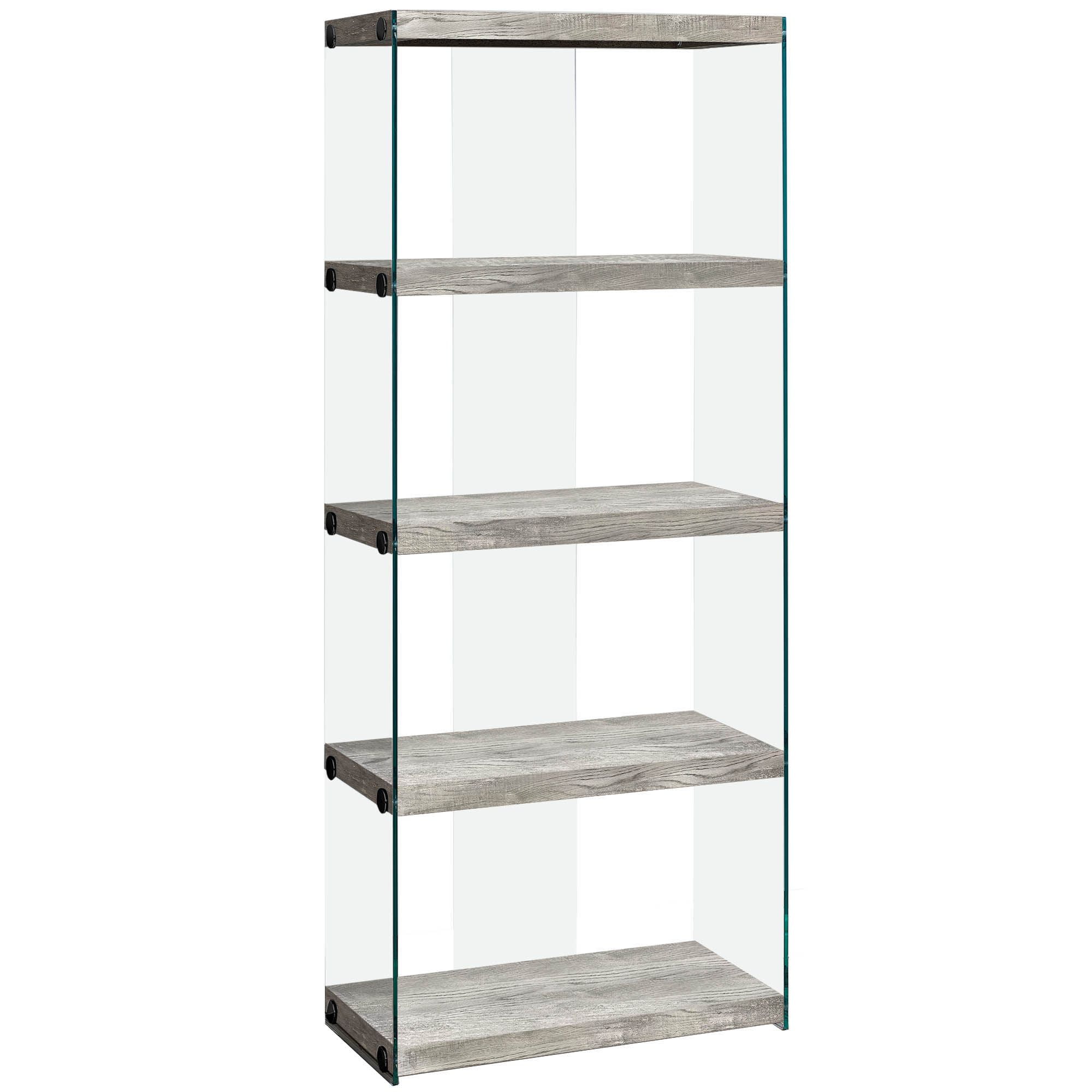 Offex 60"H Contemporary 4Shelf Bookcase with Tempered Glass Frame