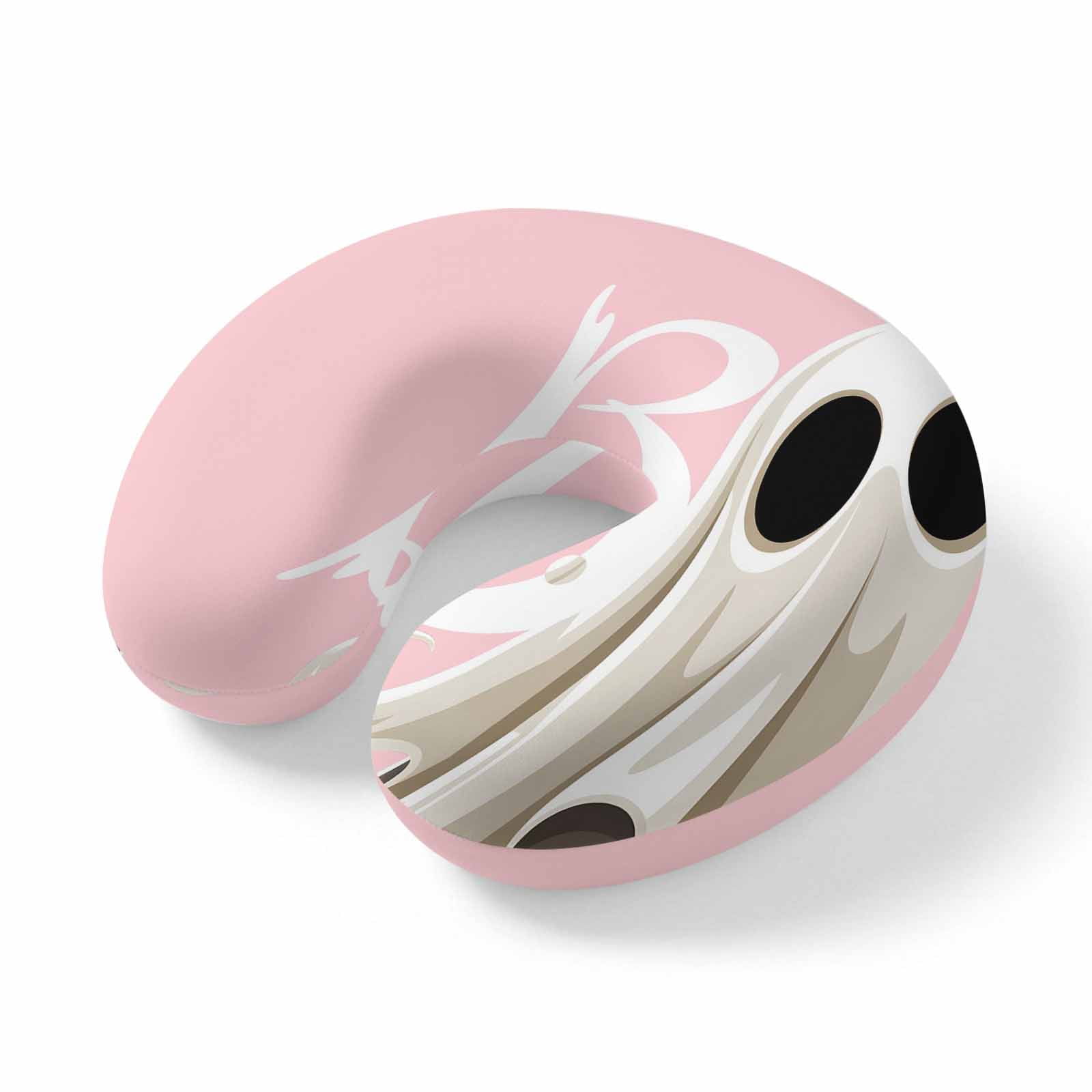Neck Pillow for Travel Scary Halloween Ghost Memory Foam U Shaped Pillows Portable Headrest Boo White Pink Neck Head Support Cushion for Home Office Car Airplane Sleeping