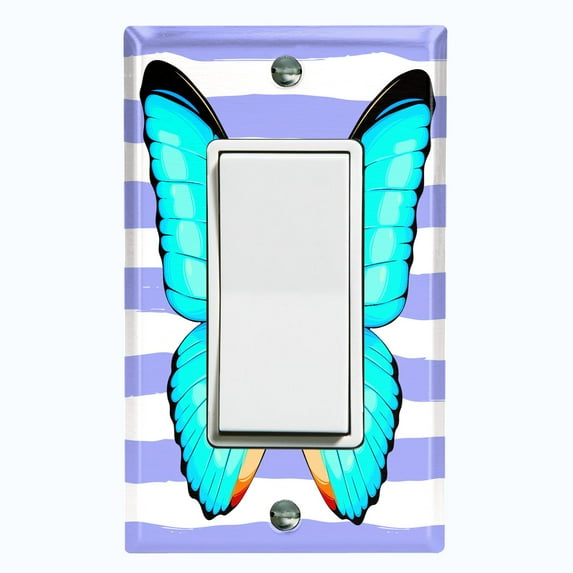 Metal Light Switch Plate Cover Unique Teal Butterfly Purple Stripes BUT031