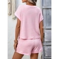 thumbnail image 5 of Women'S Summer 2 Piece Sets Striped Short Sleeve T Shirts and Shorts Loungewear Matching Set Pink XL, 5 of 10