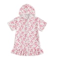 thumbnail image 4 of Toddler Girls Cover Ups for Swimwear Zipper Hooded Bow Print Towel Cover Up Towel Dress Girls Robes Size 3-4 Years, 4 of 5