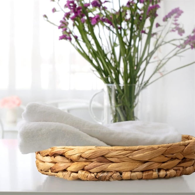 Hand Woven Wicker Tray,Round Tabletop Storage Baskets,Natural Water Hyacinth Serving Tray,Countertop Fruit Baskets,Home Decorative Tray,for Breakfast Snacks Sundries Organizer 13Inch