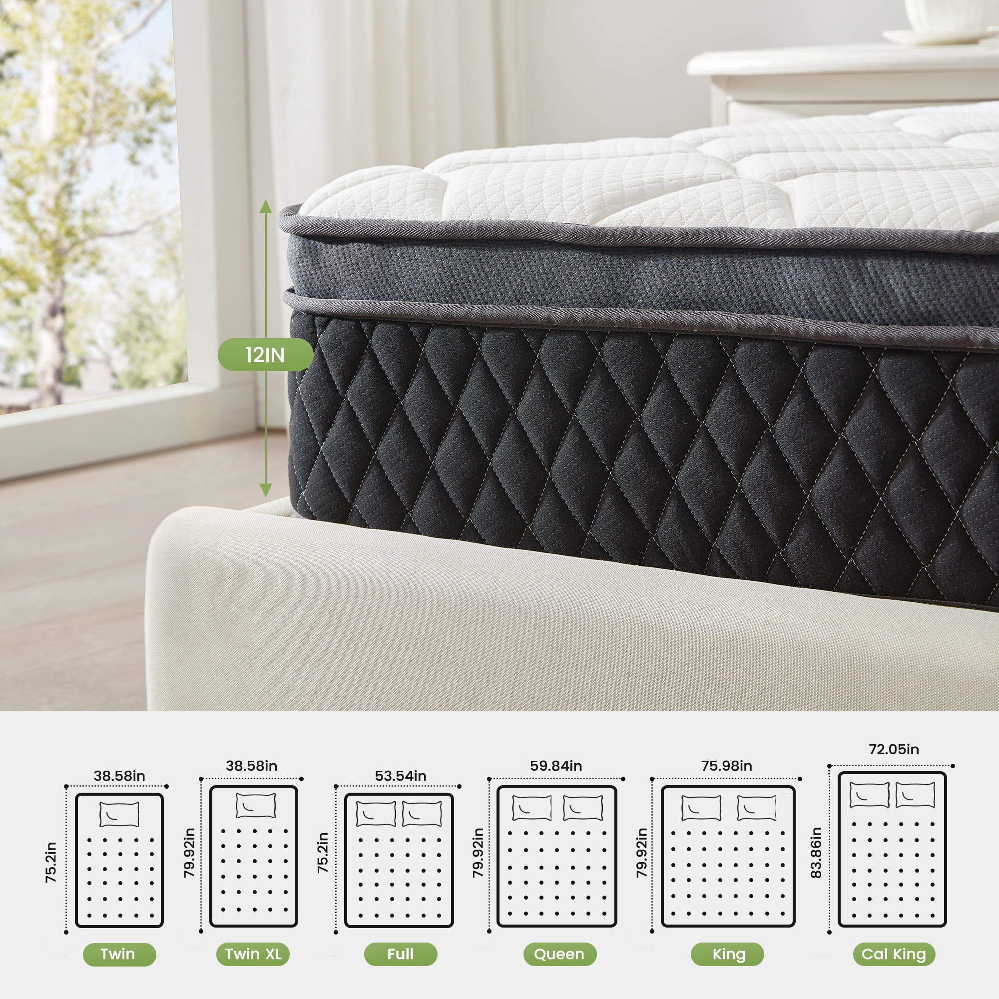 EDX 12 Inch Twin Mattress with Individually Pocketed Springs, Memory Foam Hybrid Mattress in a Box for Isolate Motion, CertiPUR-US Certified
