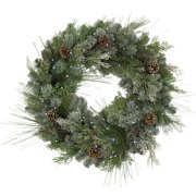 The Gerson Company 32 in PreLit Snowy Mixed Pine Wreath with Pine Cones and Twig and Cedar Accents - Green - N/A