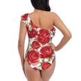thumbnail image 5 of Picia Rose Flowers Pattern Women's One Piece Swimsuits,One Shoulder Swimwear Asymmetric ,Ruffle Monokinis Bathing Suits,High Waisted Flattering Bathing Suits-Small, 5 of 8