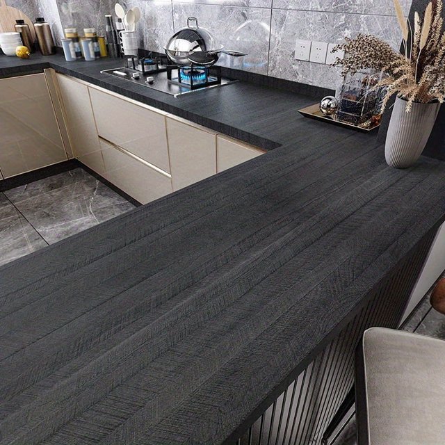 1 Roll Black Wood Grain Wallpaper, Black Frosted Self-Adhesive Wallpaper, Decorative Stickers For Room Background Countertop, Waterproof Dirty-Resistant And Aesthetic