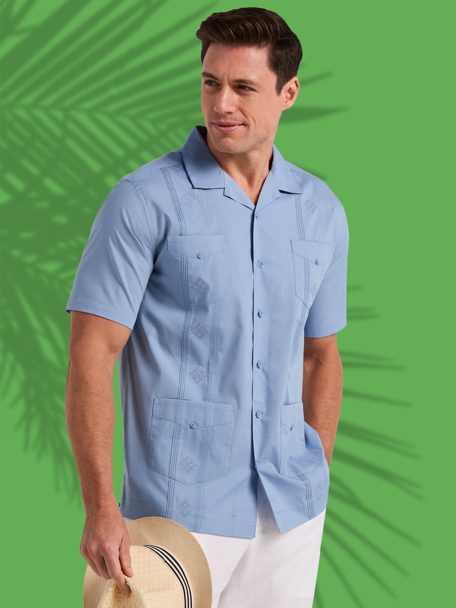 Havanera Men's and Big Men's Camp Collar Guayabera Short Sleeve Button-Down Shirt, Sizes S-5XL