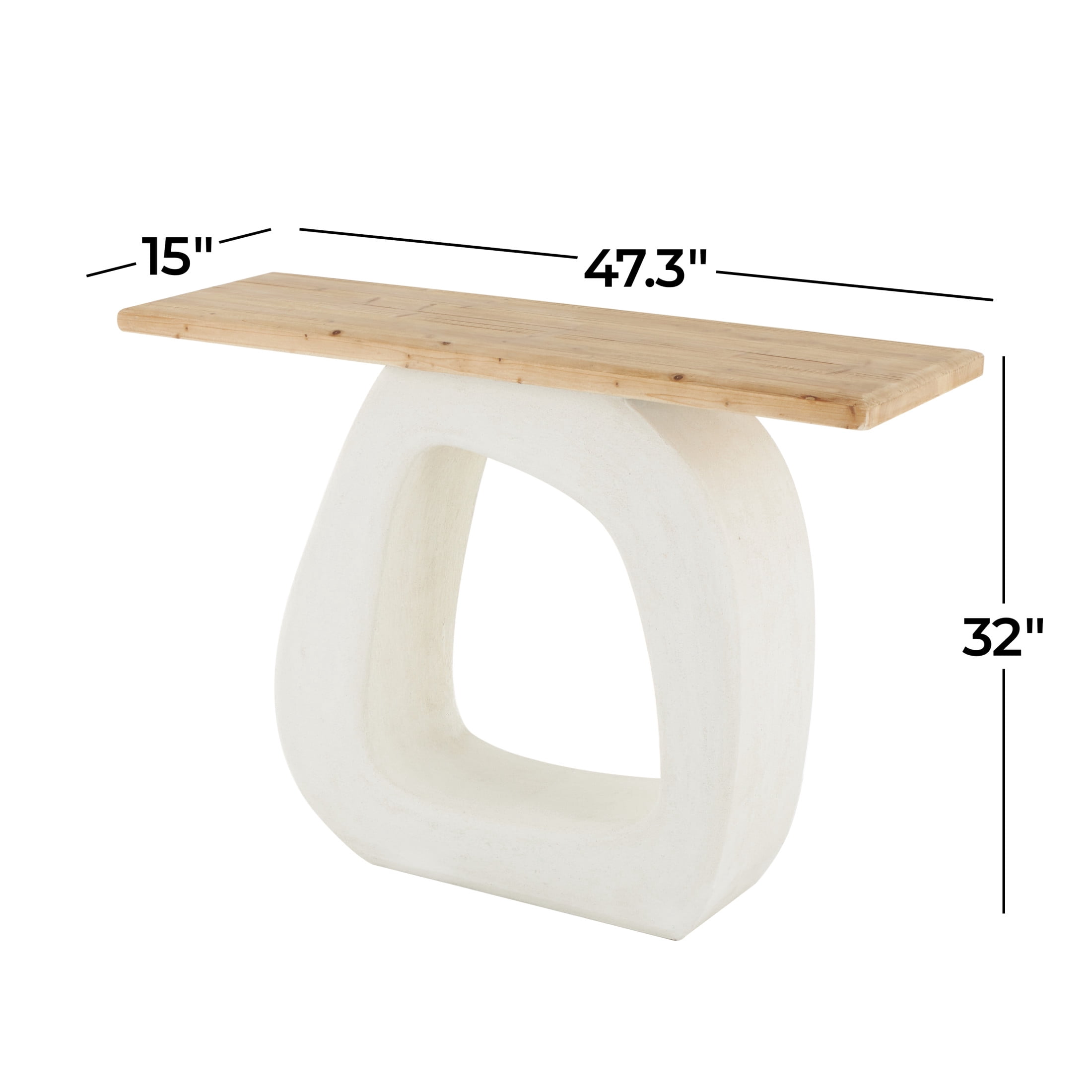DecMode 47" x 32" White Wooden O Shaped Console Table with Light Brown Tabletop, 1-Piece