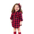 thumbnail image 6 of WOYY Newborn Girls Red Plaid Button Down Shirt Dress Casual Pleated Mini Dress With Belt, 6 of 9
