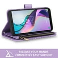 thumbnail image 5 of Compatible with Metro TCL Ion X/Ion V/40Z T607DL Wallet Phone Case and Tempered Glass Screen Protector Flower Faux Leather Flip Credit Card Holder Stand Zipper Cell Cover for T430W 2023 Women Purple, 5 of 8