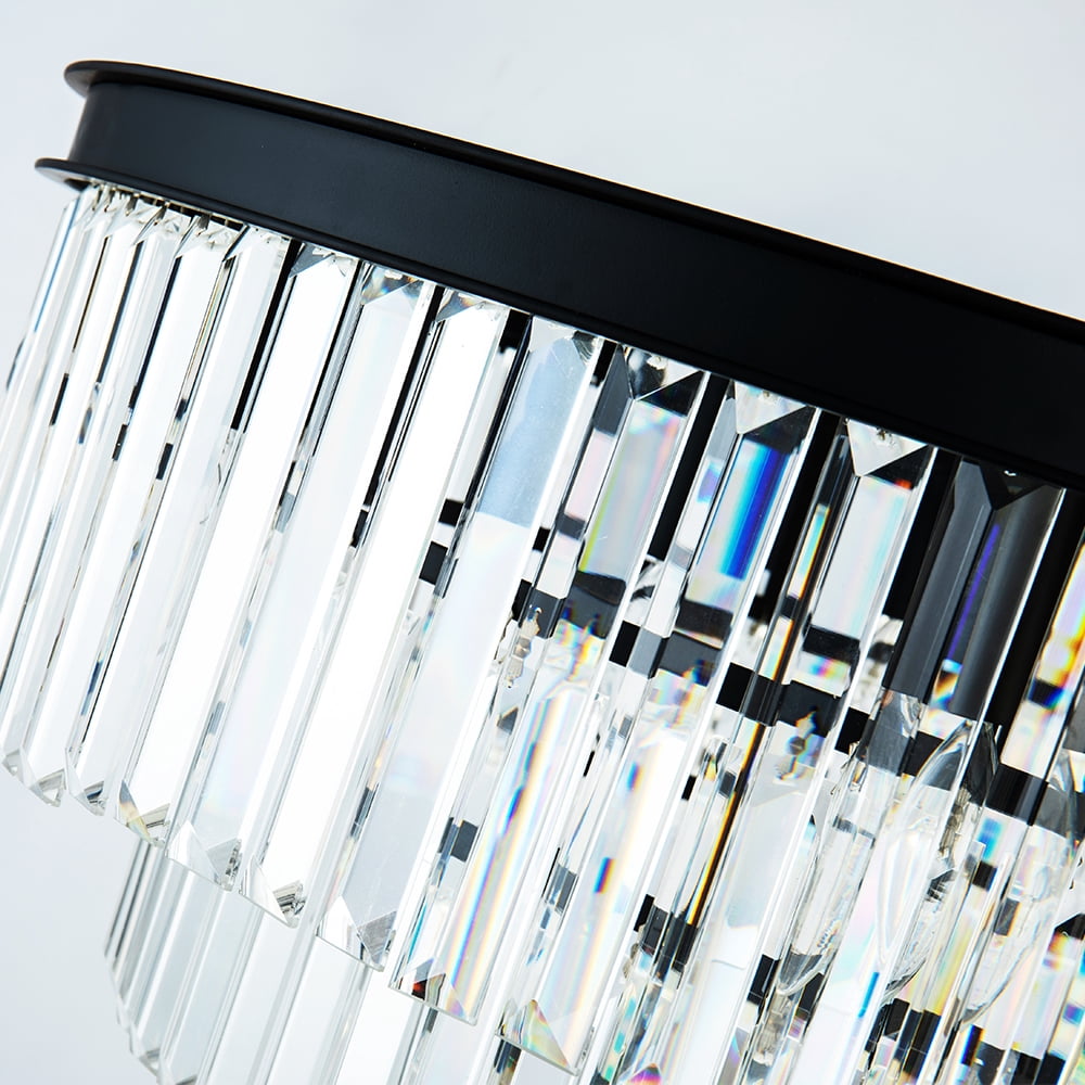 Black Crystal Chandeliers Modern Round Chandeliers Dimmable 6 Lights Ceiling Pendant Light Fixtures 3 Tiers Luxury Raindrop for Living Room Dining Room Bedroom Foyer