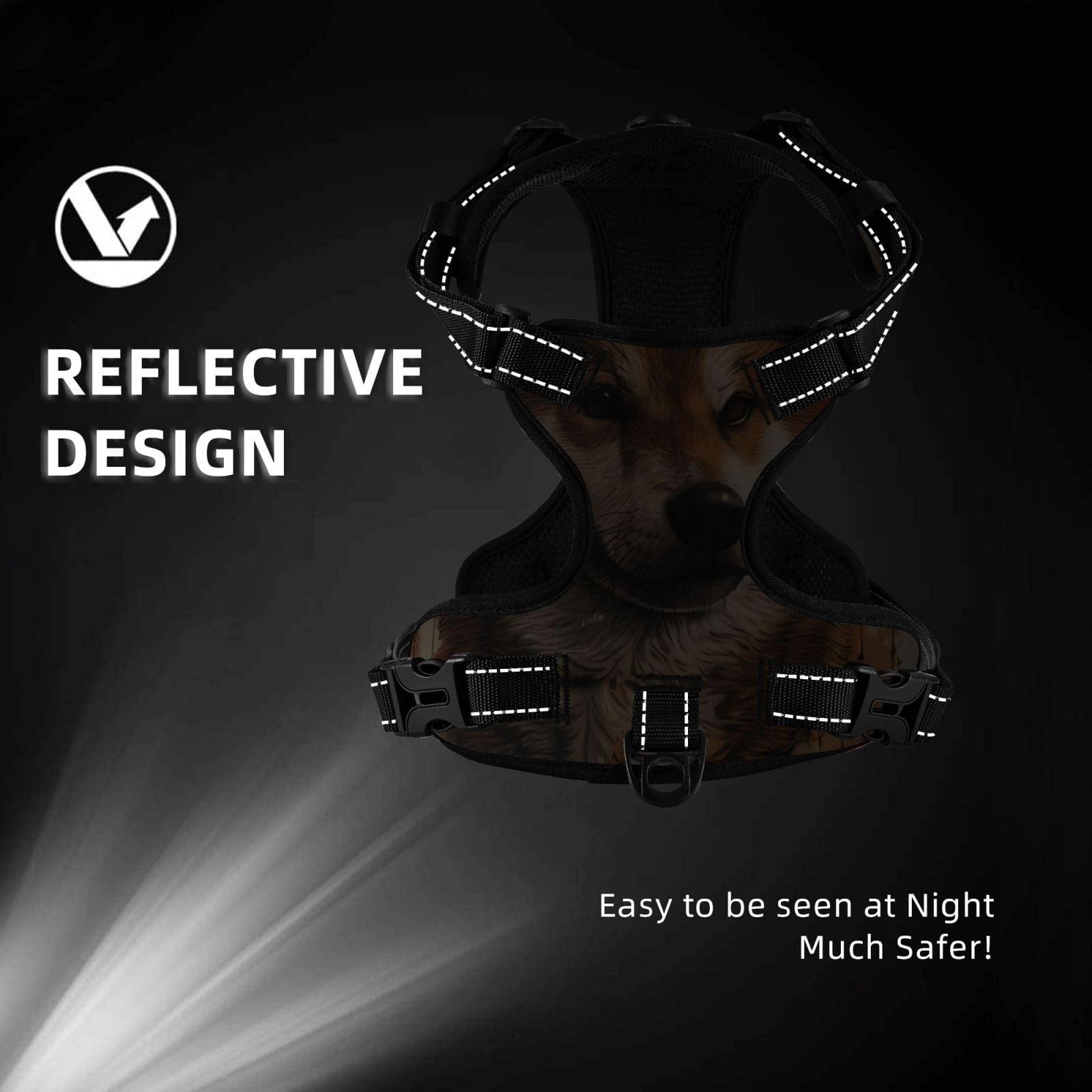 Vsdgher Vintage Shiba Inu Art Dog Harness, No-Pull Pet Harness, Dog Vest, Pet Vest for Small to Large Dogs-Large
