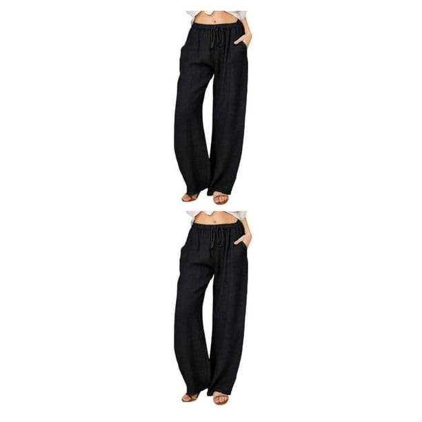 Pantalones largos de poliéster Qarigey para mujer banda elástica plisada suelta transpirables