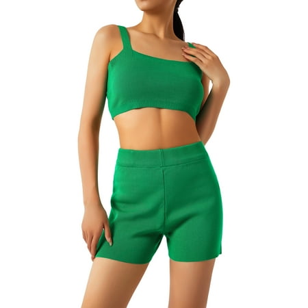 

Gwiyeopda Workout Sets for Women Knitted Sport Bra High Waist Running Shorts 2 Piece Yoga Sets