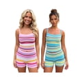 thumbnail image 3 of LMLYSoH Women's 2 Pieces Summer Outfit Sleeveless Spaghetti Strap Knit Camisole Striped Print Vest Tops and Matching Shorts Set, 3 of 9
