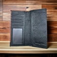thumbnail image 3 of Mens Long Wallet Black Leather Soft Leather Cow Hair Checkbook Style Cowboy Hand Crafted High End Mens Wallets Leather Tooled Longhorn, 3 of 8