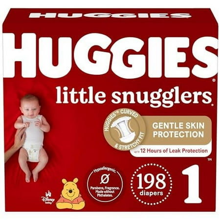 Huggies Size 1 Diapers, Little Snugglers Diapers, Size 1 (8-14 lbs), 198 Ct (6 packs of 33), Newborn