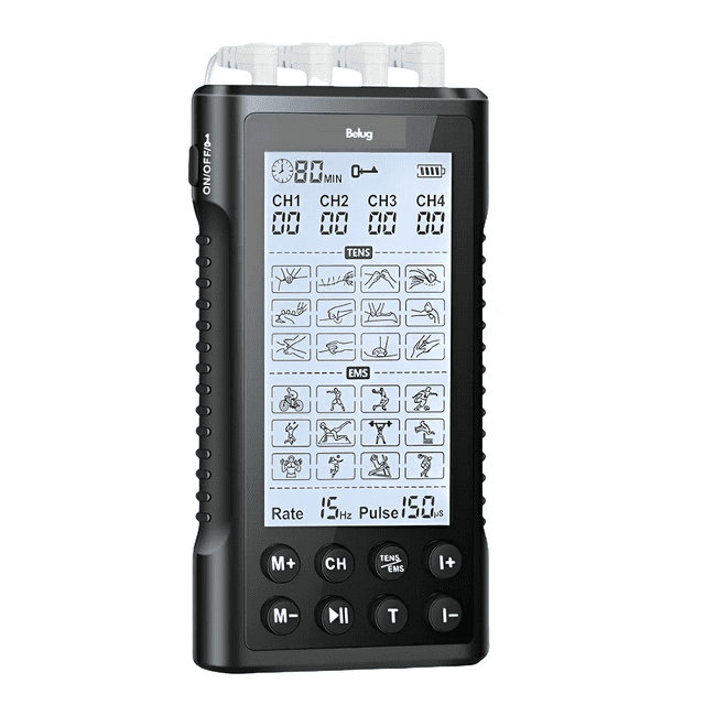 4 Canales Electroestimulador Muscular Tens Ems Recargable Belug, Negro