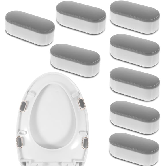 Toilet Seat Bumpers Kit,Happon 8 Pcs Universal Toilet Seat Bumpers,Replacement Bumper Pads for Bidet Kits,Toilet Seat Spacers with Strong Adhesive, Grey