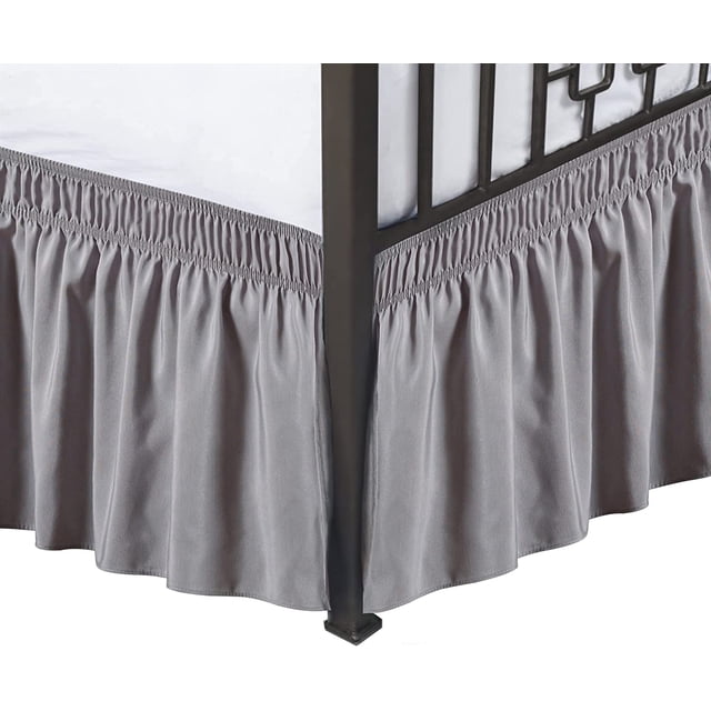 NETSENGWrap Around Bed Skirts with Split Corners for Full Beds 21" Drop, Silver Grey Elastic Dust Ruffles Easy Fit Wrinkle & Fade Resistant Silky Luxurious Fabric Solid Machine Washable
