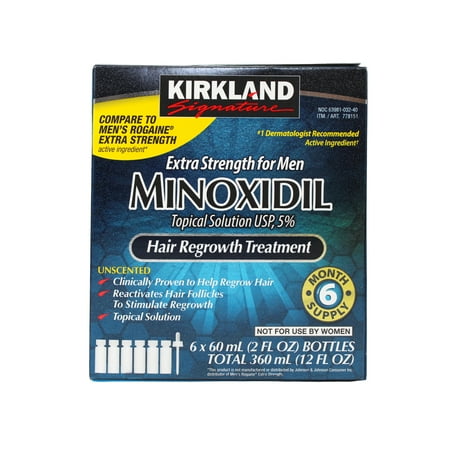 Kirkland Signature Extra Strength Minoxidil Hair Loss & Regrowth Treatment for Men, 6 Month Supply, 2 fl oz, 6 Piece