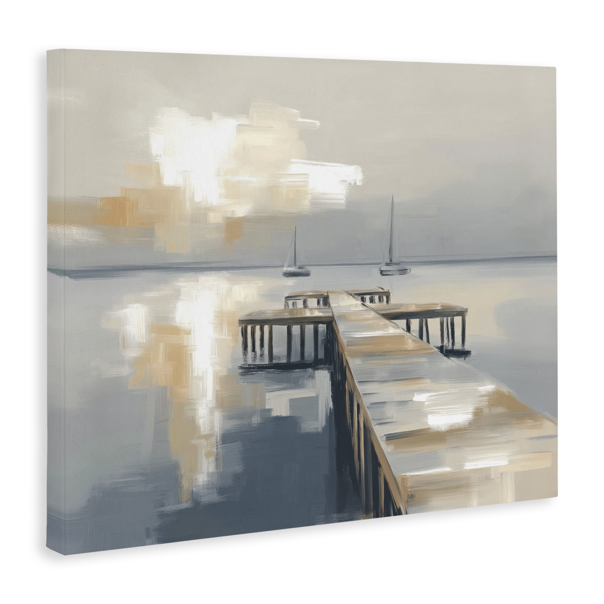 Stupell Industries Pier with Two Boats Seascape Canvas Wall Art, design by Kim Curinga